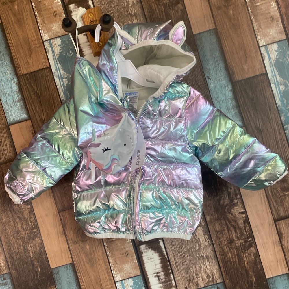Unicorn puffer jacket with matching bag